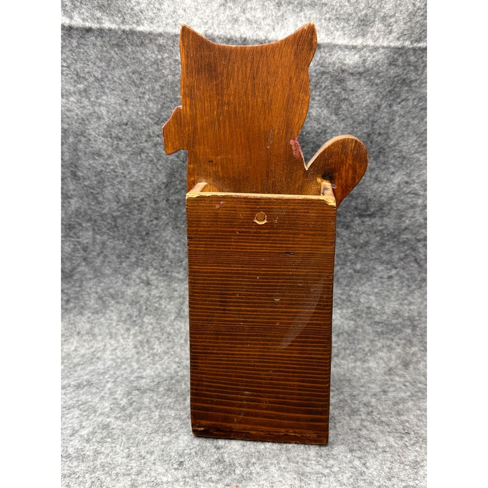 Vintage Hand Painted Wooden Cat Wall Pocket Letter Holder Floral Folk Art Brown - Picture 3 of 6